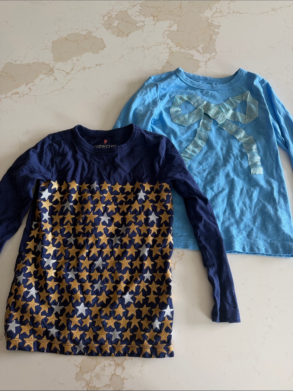 J. Crew Factory Navy Star Print Long-Sleeve Tee & Light Blue Bow Long-Sleeve Top